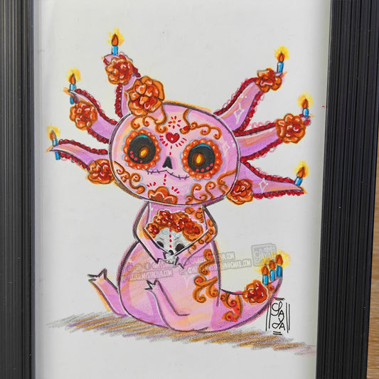 Halloween Axolotl 🎃 - Day of the Dead — Framed Original Illustration
