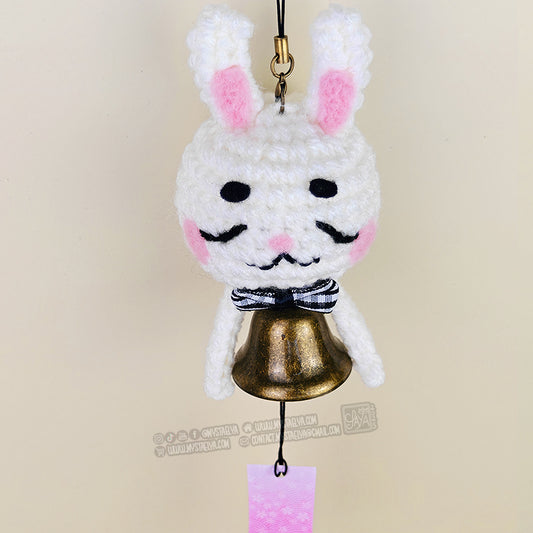 Carillon japonais lapin kawaii au crochet - Furin porte-bonheur fait main