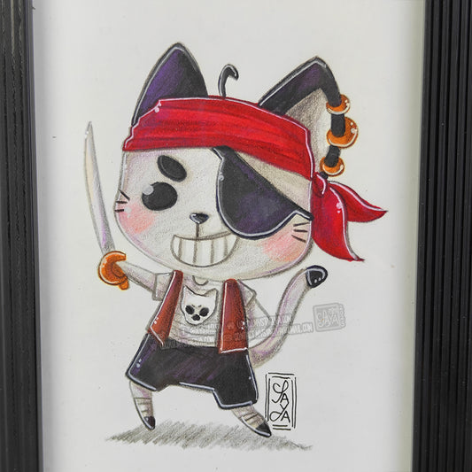 Halloween Cat 🎃 - Pirate — Framed Original Illustration