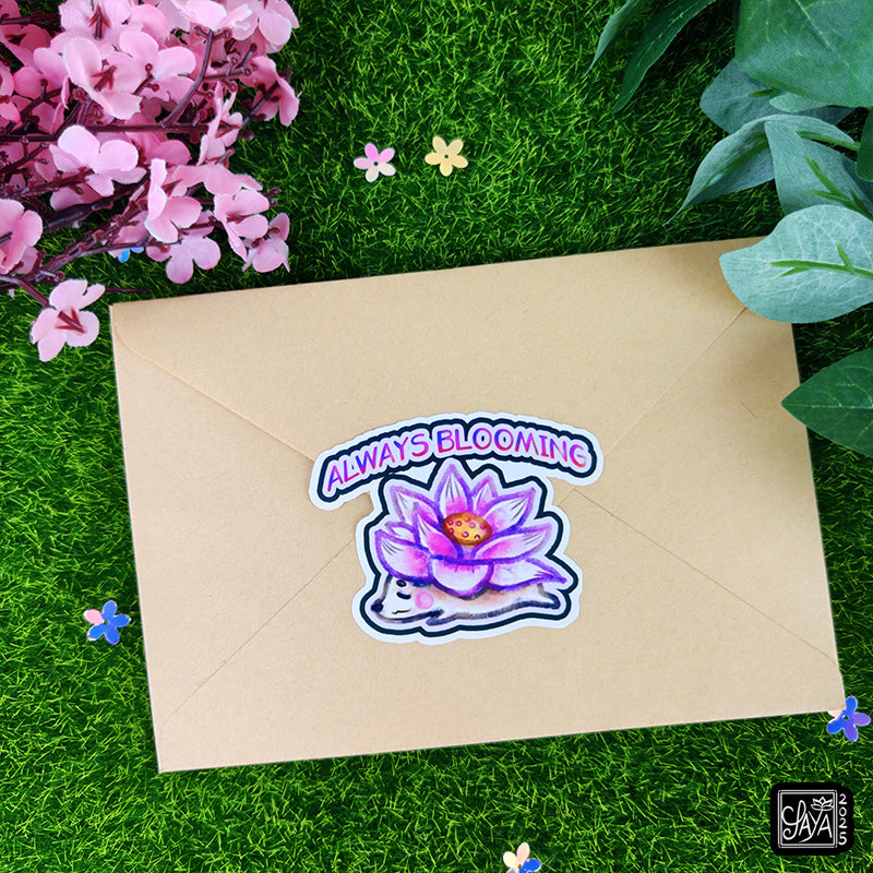 Sticker vinyle Hérisson lotus "Always blooming" – méditation zen - papeterie kawaii