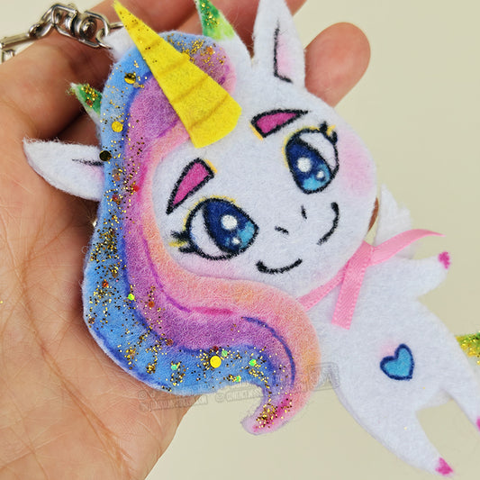 Licorne Dragon arc-en-ciel kawaii - porte-clé en feutrine fait main