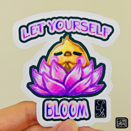 Sticker vinyle Oiseau dans un lotus "Let yourself bloom" – méditation zen - papeterie kawaii