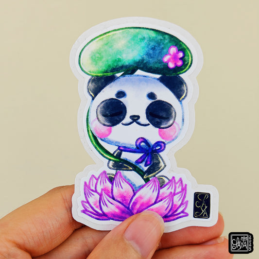 Sticker vinyle Panda sur un lotus – méditation zen - papeterie kawaii