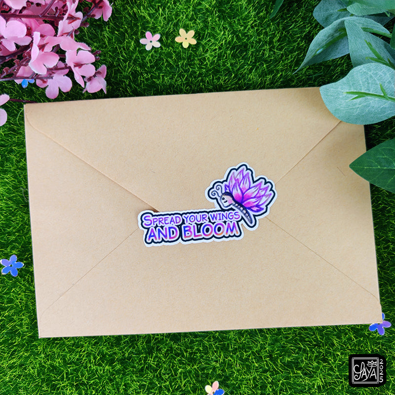 Sticker vinyle Papillon lotus "Spread your wings and bloom" – méditation zen - papeterie kawaii
