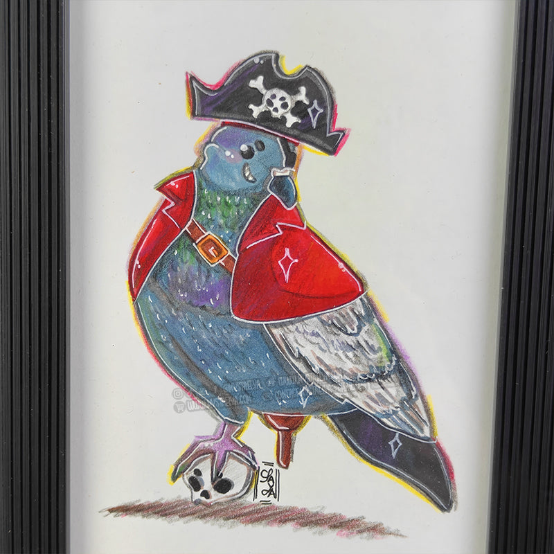 Pigeon dâHalloween đ - Pirate â Illustration originale encadrĂ©e