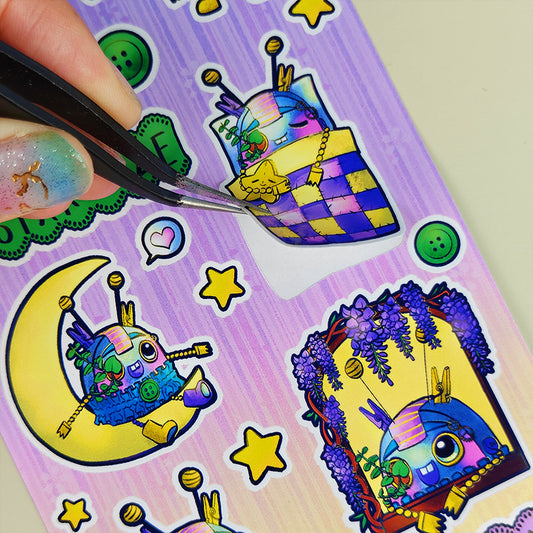 Vivy l'observatrice des étoiles - Planche de stickers vinyle kawaii prédécoupés (La Clairière des Âmes Ferrées)