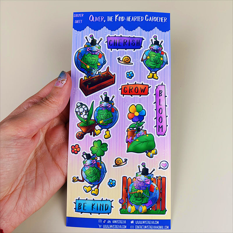 Oliver le jardinier au grand coeur - Planche de stickers vinyle kawaii prédécoupés (La Clairière des Âmes Ferrées)