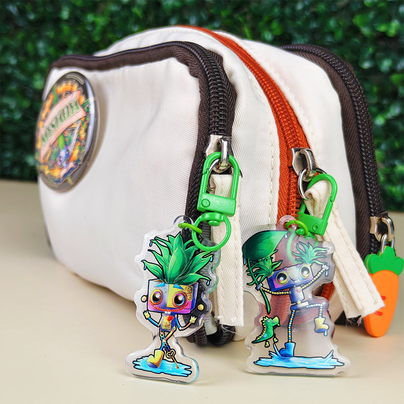 Porte-clés mystère Robots sous la pluie – 4 designs + 1 secret - Pixy & Mochi, Sparky, Vivy, Oliver (La Clairière des Âmes ferrées)
