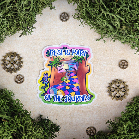 Sticker Pixy & Mochi "Rest is part of the journey" - Sticker vinyle kawaii - Repos & douceur (La Clairière des Âmes Ferrées)