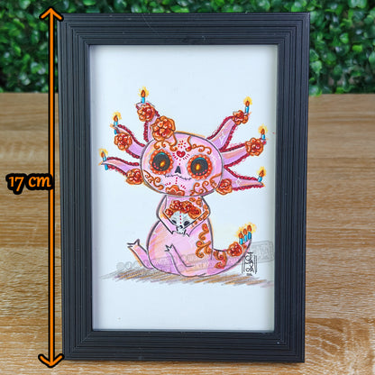 Halloween Axolotl 🎃 - Day of the Dead — Framed Original Illustration