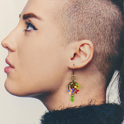 Boucles d'oreilles Oliver le jardinier - Fleurs irisées, steampunk et engrenages enchantés (La Clairière des Âmes Ferrées)