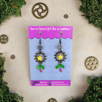 Boucles d'oreilles Pixy l'exploratrice - Fleur mécanique steampunk (La Clairière des Âmes Ferrées)