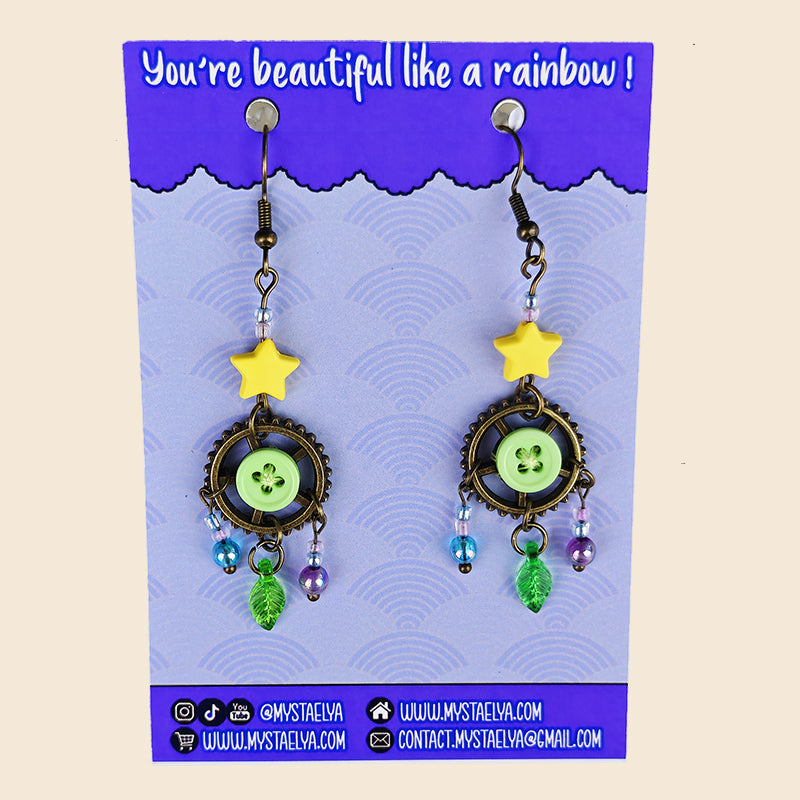 Boucles d'oreilles Vivy l'observatrice des étoiles - Attrape-rêve céleste, étoile et steampunk (La Clairière des Âmes Ferrées)