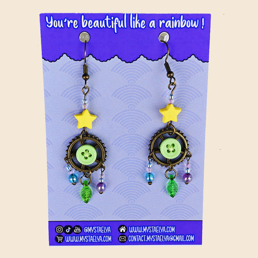 Boucles d'oreilles Vivy l'observatrice des étoiles - Attrape-rêve céleste, étoile et steampunk (La Clairière des Âmes Ferrées)