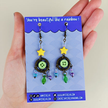 Boucles d'oreilles Vivy l'observatrice des étoiles - Attrape-rêve céleste, étoile et steampunk (La Clairière des Âmes Ferrées)