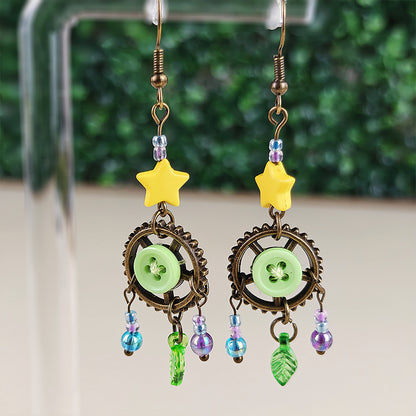 Boucles d'oreilles Vivy l'observatrice des étoiles - Attrape-rêve céleste, étoile et steampunk (La Clairière des Âmes Ferrées)
