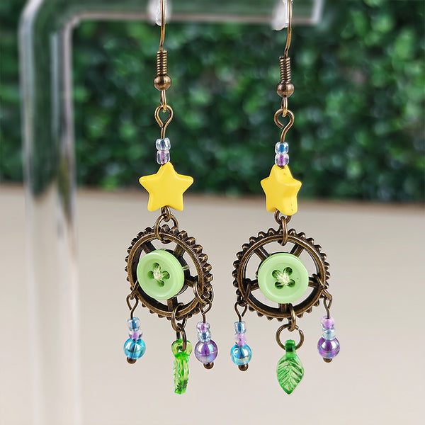 Boucles d'oreilles Vivy l'observatrice des étoiles - Attrape-rêve céleste, étoile et steampunk (La Clairière des Âmes Ferrées)