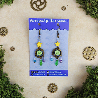 Boucles d'oreilles Vivy l'observatrice des étoiles - Attrape-rêve céleste, étoile et steampunk (La Clairière des Âmes Ferrées)
