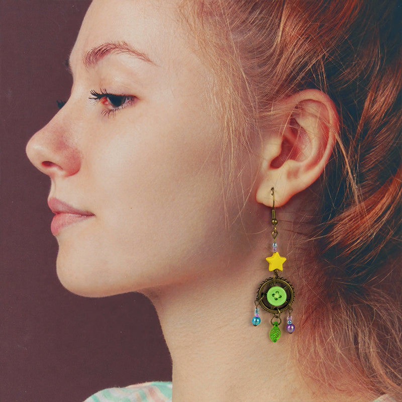 Boucles d'oreilles Vivy l'observatrice des étoiles - Attrape-rêve céleste, étoile et steampunk (La Clairière des Âmes Ferrées)