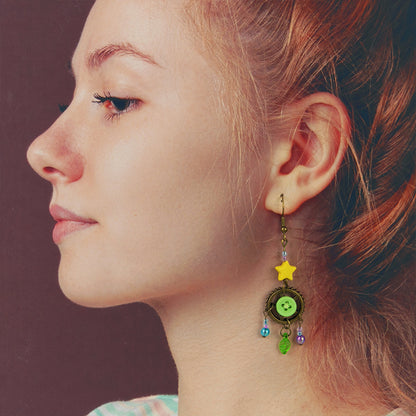 Boucles d'oreilles Vivy l'observatrice des étoiles - Attrape-rêve céleste, étoile et steampunk (La Clairière des Âmes Ferrées)
