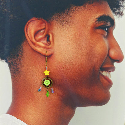Boucles d'oreilles Vivy l'observatrice des étoiles - Attrape-rêve céleste, étoile et steampunk (La Clairière des Âmes Ferrées)