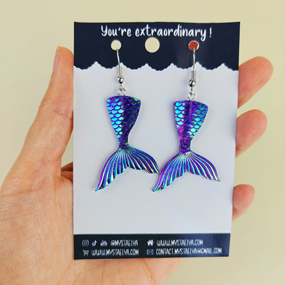 Boucles d’oreilles fantaisie Queue de sirène irisée – Bijou kawaii marin