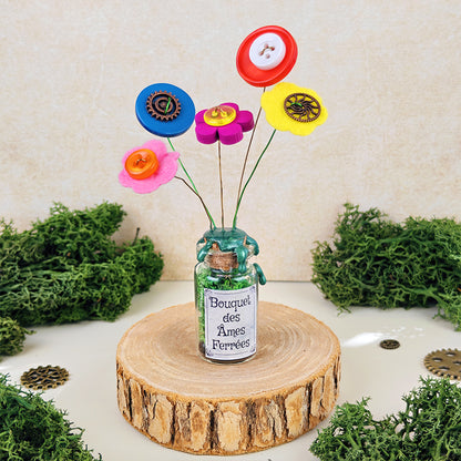 Bouquet des Âmes Ferrées #3 - Fiole décorative du jardin d'Oliver - kawaii steampunk fleurs (pièce unique, La Clairière des Âmes Ferrées)