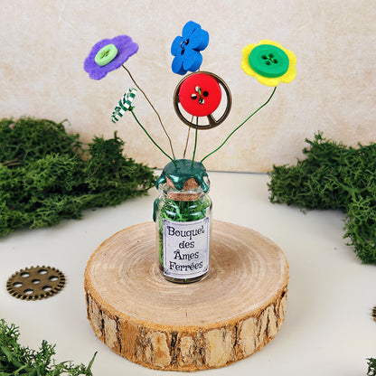 Bouquet des Âmes Ferrées #8 - Fiole décorative du jardin d'Oliver - kawaii steampunk fleurs (pièce unique, La Clairière des Âmes Ferrées)