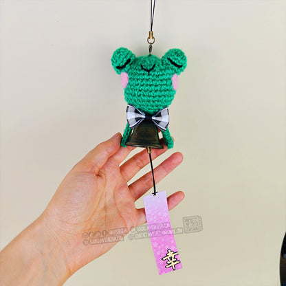 Carillon japonais grenouille kawaii au crochet - Furin porte-bonheur fait main