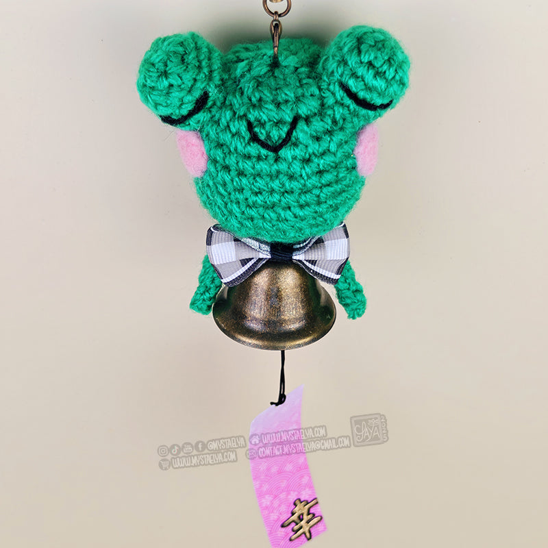 Carillon japonais grenouille kawaii au crochet - Furin porte-bonheur fait main
