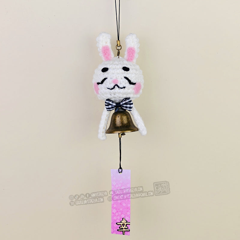 Carillon japonais lapin kawaii au crochet - Furin porte-bonheur fait main