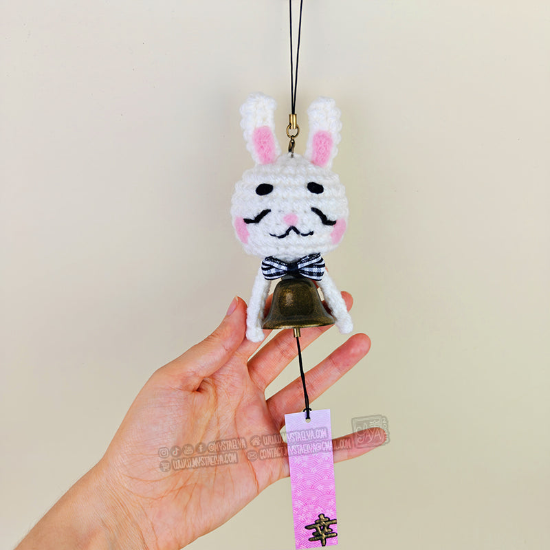Carillon japonais lapin kawaii au crochet - Furin porte-bonheur fait main