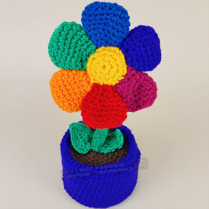 Fleur Arc-en-ciel au crochet - Fleur éternelle en pot fait main