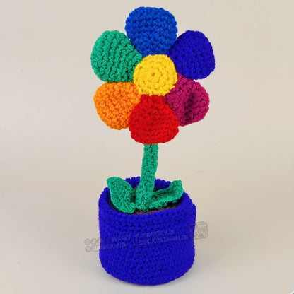 Fleur Arc-en-ciel au crochet - Fleur éternelle en pot fait main
