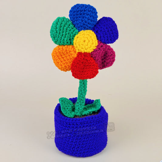Fleur Arc-en-ciel au crochet - Fleur éternelle en pot fait main