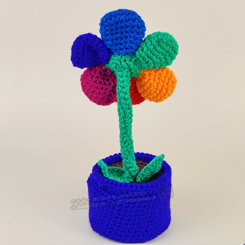 Fleur Arc-en-ciel au crochet - Fleur éternelle en pot fait main
