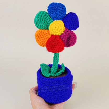 Fleur Arc-en-ciel au crochet - Fleur éternelle en pot fait main