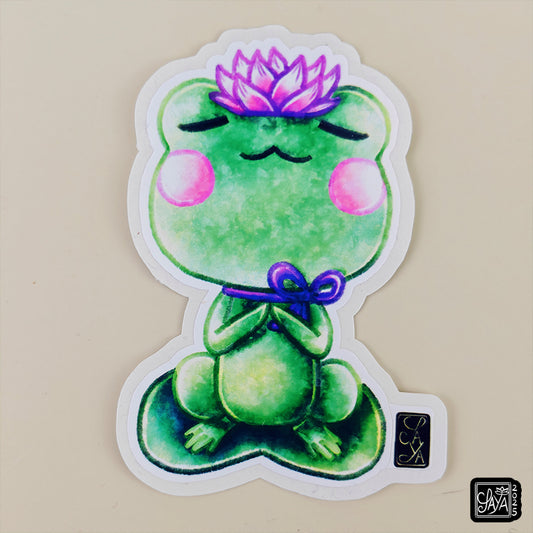 Sticker vinyle grenouille sur une feuille de lotus – méditation zen - papeterie kawaii