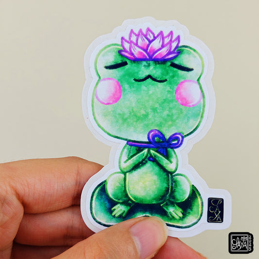 Sticker vinyle grenouille sur une feuille de lotus – méditation zen - papeterie kawaii