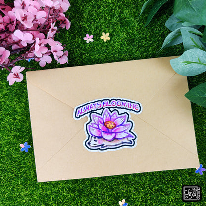 Sticker vinyle Hérisson lotus "Always blooming" – méditation zen - papeterie kawaii