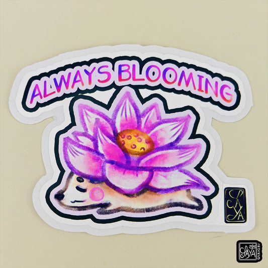 Sticker vinyle Hérisson lotus "Always blooming" – méditation zen - papeterie kawaii