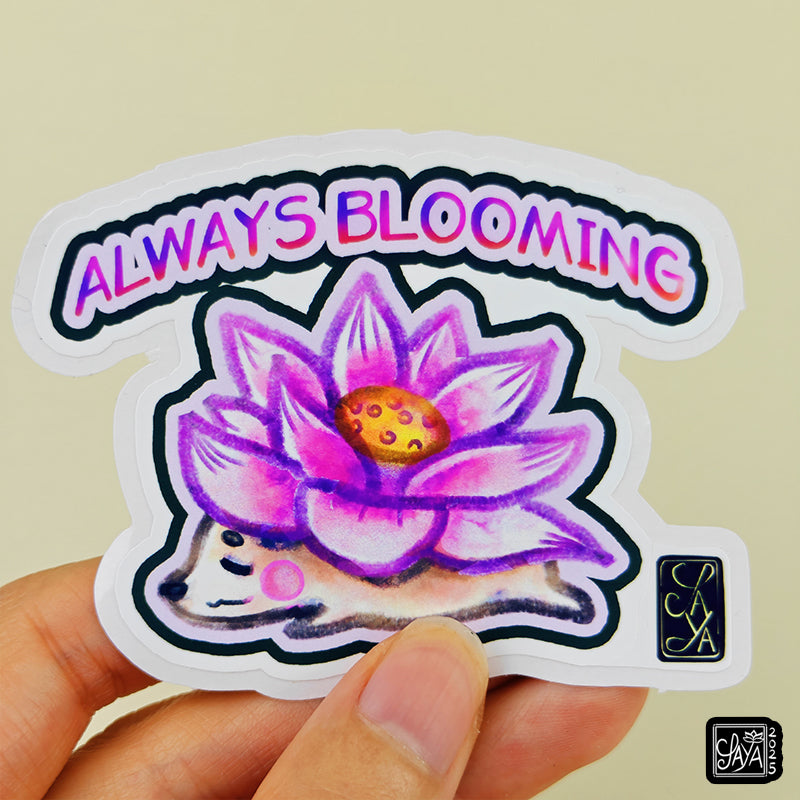 Sticker vinyle Hérisson lotus "Always blooming" – méditation zen - papeterie kawaii