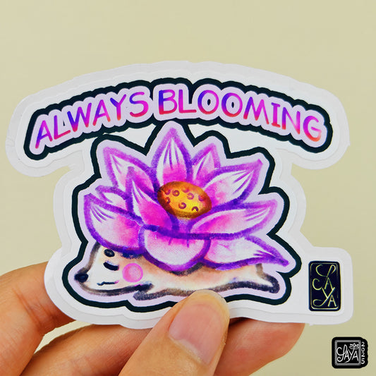 Sticker vinyle Hérisson lotus "Always blooming" – méditation zen - papeterie kawaii