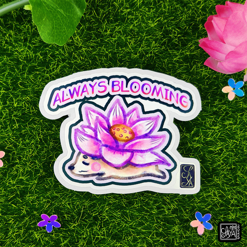 Sticker vinyle Hérisson lotus "Always blooming" – méditation zen - papeterie kawaii