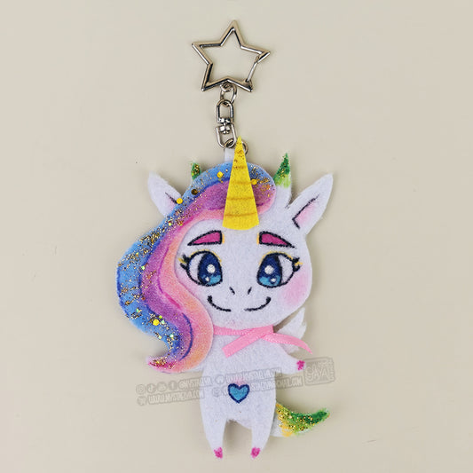 Licorne Dragon arc-en-ciel kawaii - porte-clé en feutrine fait main