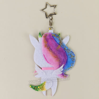 Licorne Dragon arc-en-ciel kawaii - porte-clé en feutrine fait main