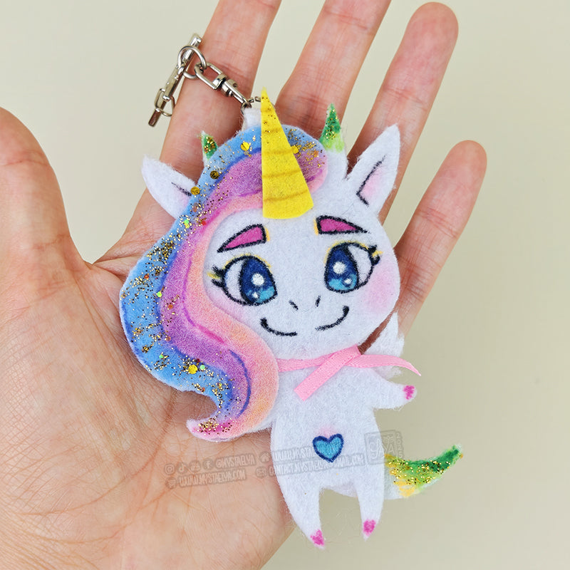 Licorne Dragon arc-en-ciel kawaii - porte-clé en feutrine fait main