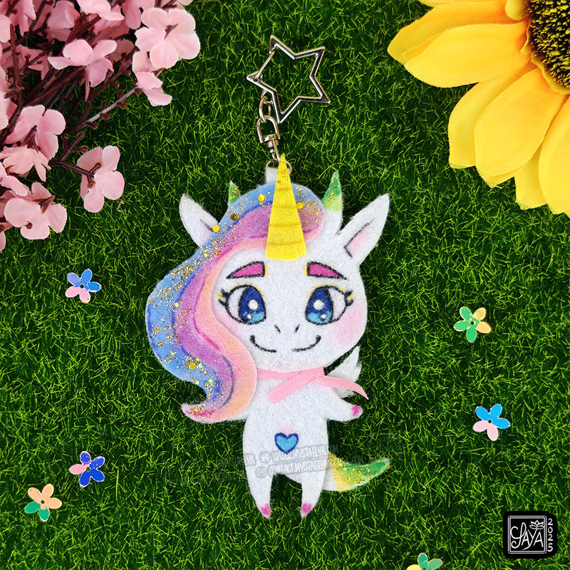 Licorne Dragon arc-en-ciel kawaii - porte-clé en feutrine fait main