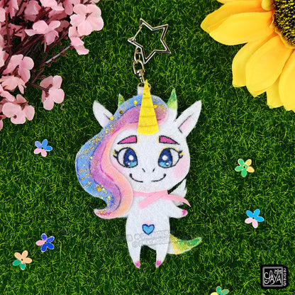 Licorne Dragon arc-en-ciel kawaii - porte-clé en feutrine fait main