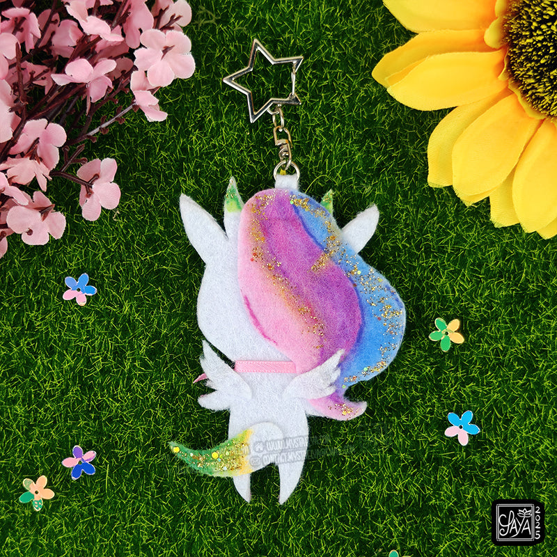 Licorne Dragon arc-en-ciel kawaii - porte-clé en feutrine fait main